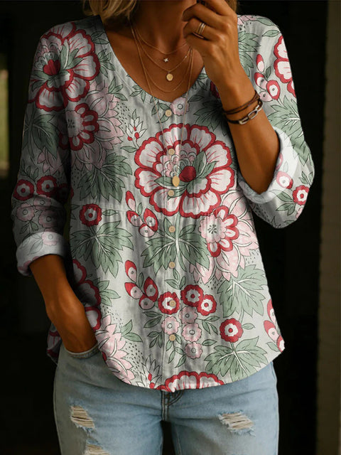 Crew neck women's flower 3D printed top m303179