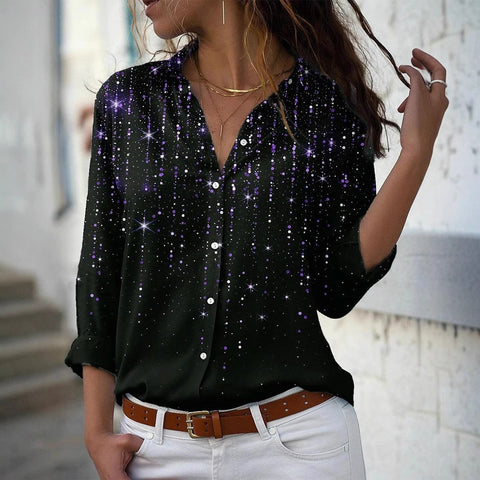 Long Sleeve Shirt 3D Sequin Gradient Print Loose Casual Top m302406