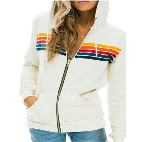 Women's casual rainbow long-sleeved hooded sweater m301777