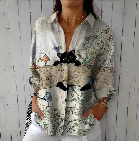 Short sleeve lapel print blouse m302889