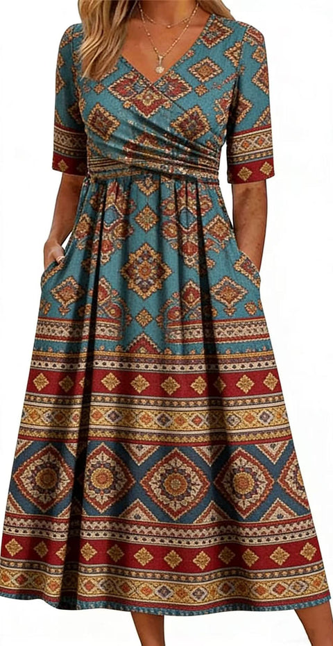 Summer v-neck pocket dress m302897