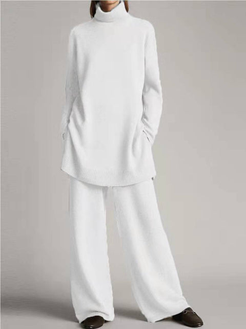 New knitted solid color turtleneck loose casual two-piece set m301793