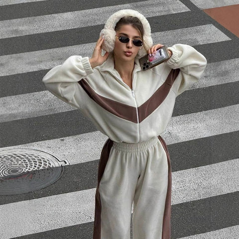 Casual sports suit Zipper cardigan trousers two-piece set Women's m301807