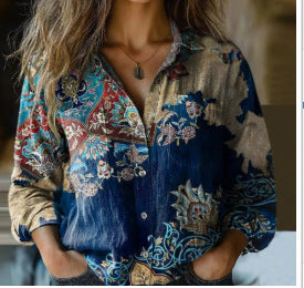 Summer trend long-sleeved shirt flower pattern printing 3D shirt m301226