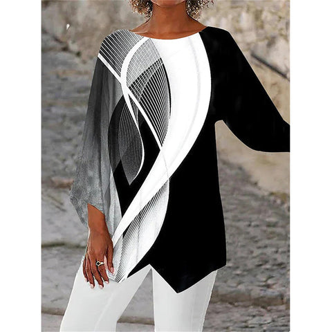 Geometric print long-sleeved splicing crew neck shirt m301290