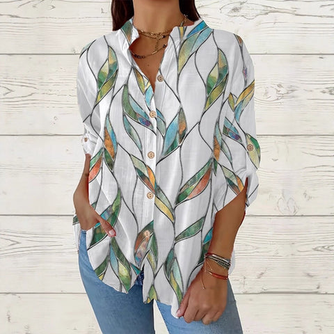 Women's long-sleeved loose 3D digital printing button-down shirt m302466