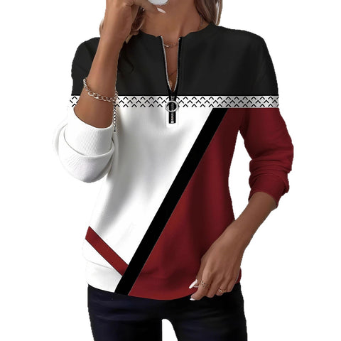 3D printed long-sleeved half-open zipper sweater for women m303052