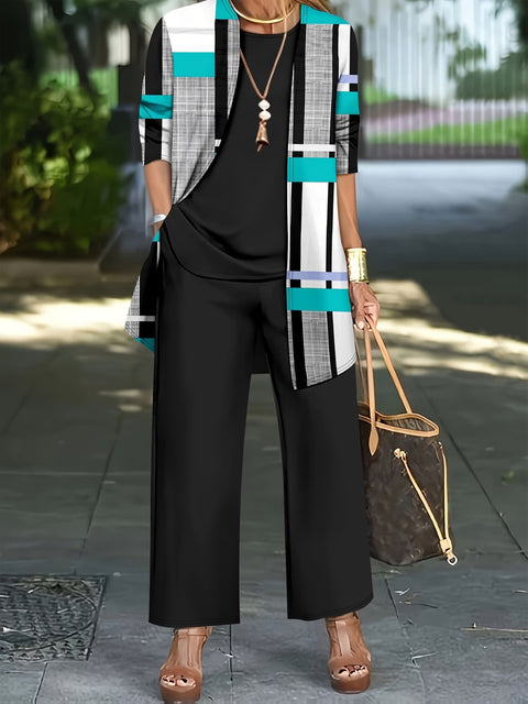 Jacket with vest top and elegant slacks 3-piece women's set m302760