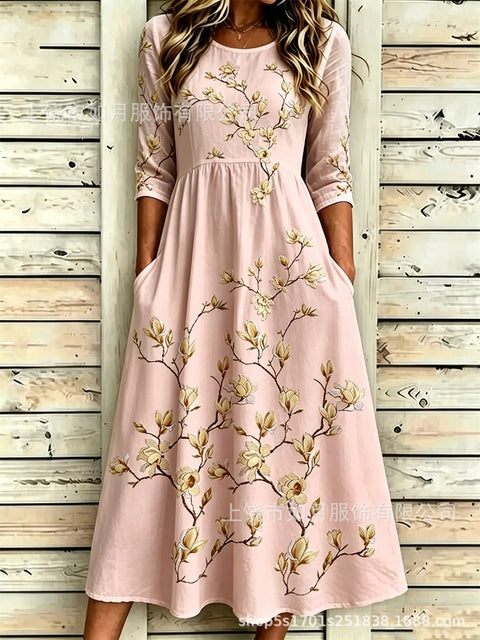 New digital short-sleeved printed women's 7-point sleeve casual dress m303012