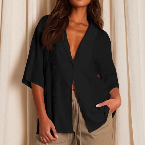 Loose Casual Button Cardigan Medium Sleeve Shirt m301489