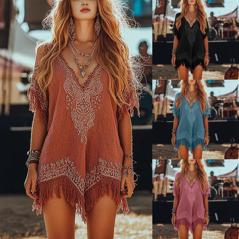 Summer fringed loose dress m301537
