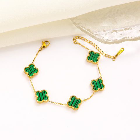 Double sided clover titanium steel jewelry set with laser bracelet, light luxury diamond inlay m5010677