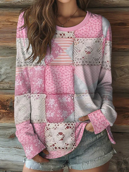 3D printed women's casual flower crew neck long-sleeved t-shirt top m301719