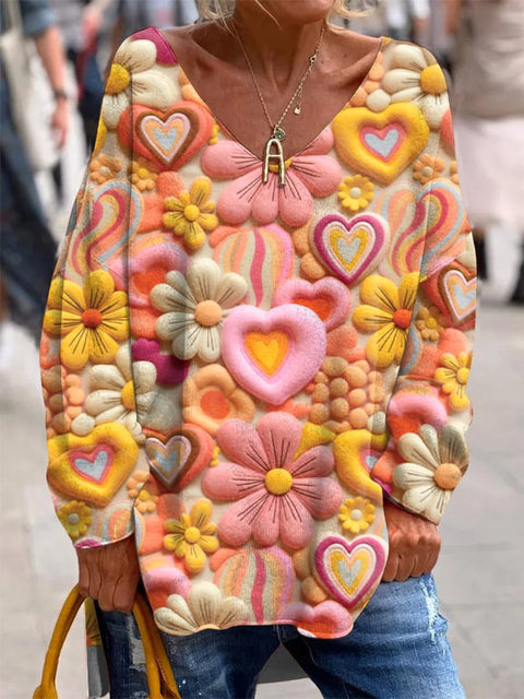 Large size split love dog 3D printing urban casual women's long T-shirt m301662