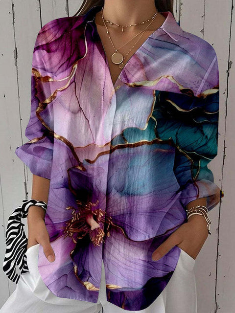 Short sleeve lapel print blouse m302889