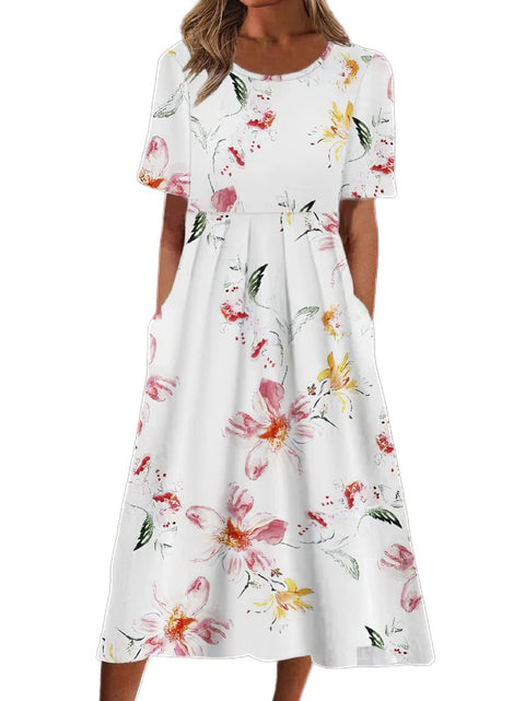 Women's Crew Neck Short Sleeve Long Dress Bohemian Dress m302895