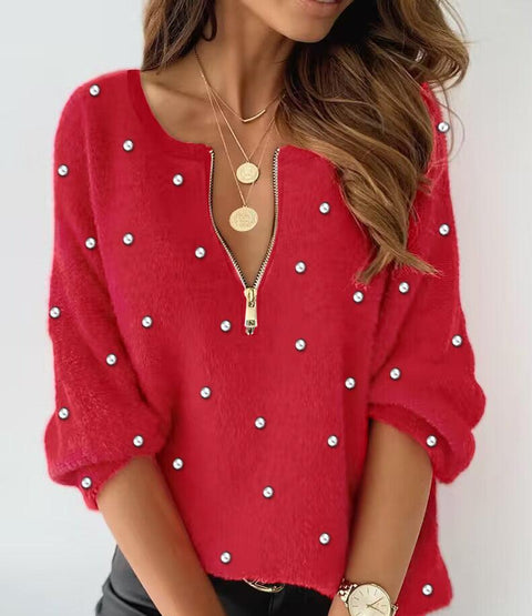 Crew neck hollow lace splicing long-sleeved top m300752