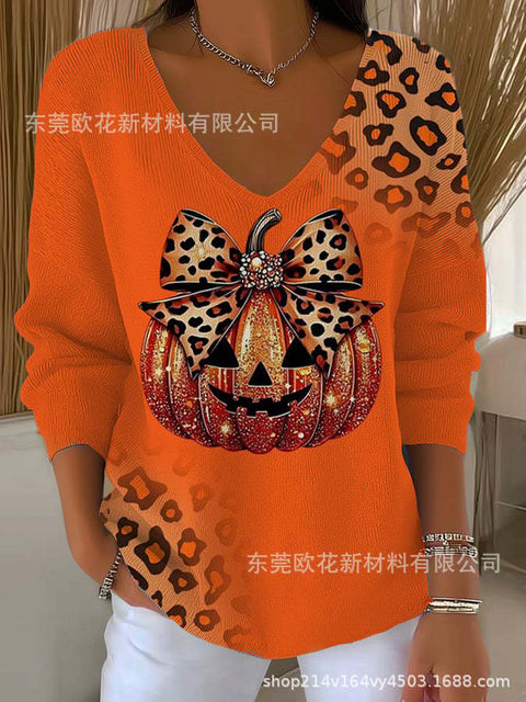 Halloween printed women's V-neck imitation sweater m302107