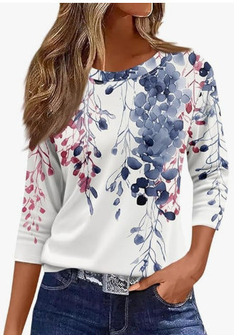 Slim and thin imitation cotton round neck printing solid color seven-quarter sleeve long sleeve m302884