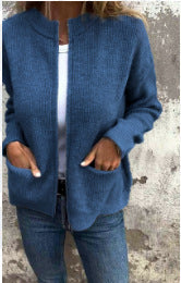 Autumn and winter women's clothing new casual fashion solid color pocket cardigan jacket women's clothing m301668