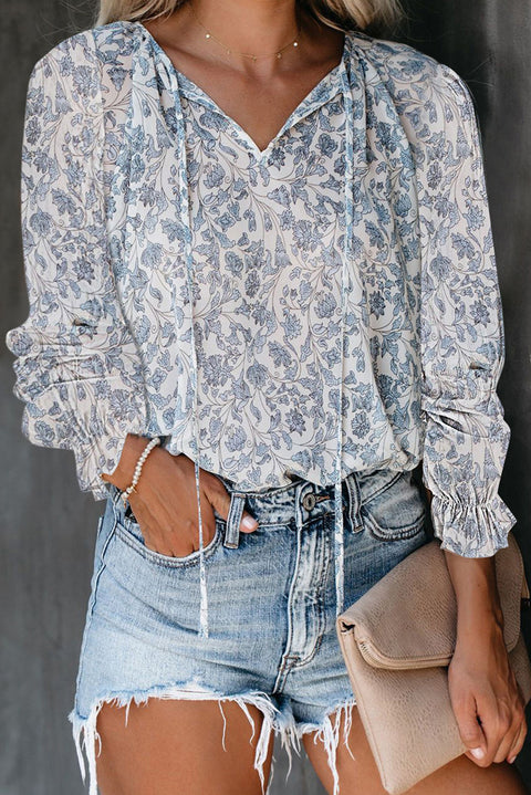 Autumn/Winter Floral Print Shirt V-Neck Long Sleeve T-Shirt M302883