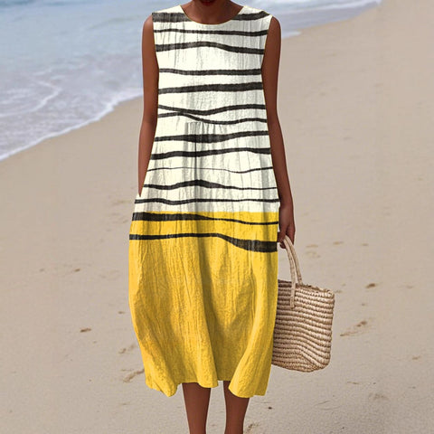 New sleeveless casual printing temperament long dress dress slim fit small fresh m302083