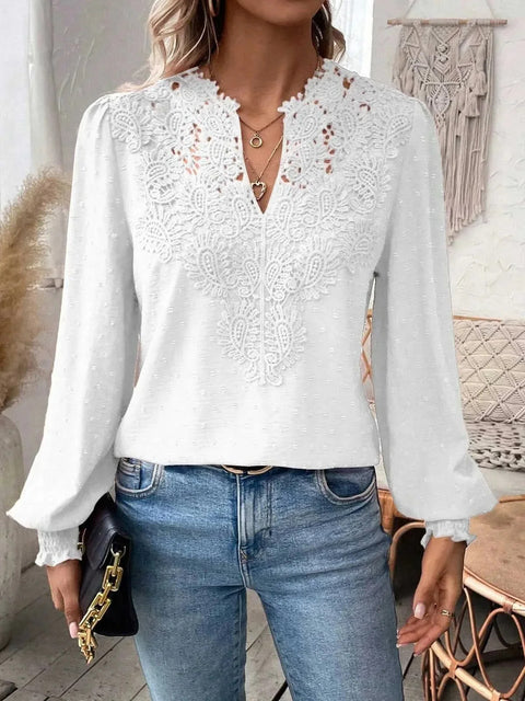 V-neck lace stitching long-sleeved casual shirt blouse m301373