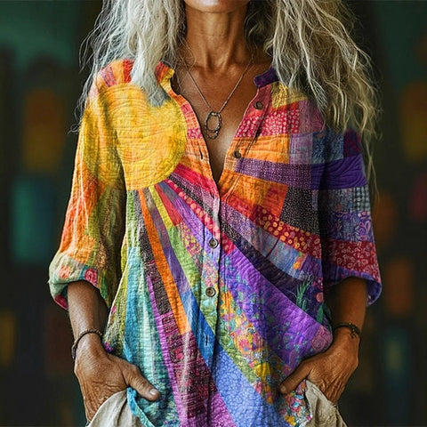 Women's long-sleeved loose 3D digital printing button-down shirt m302466