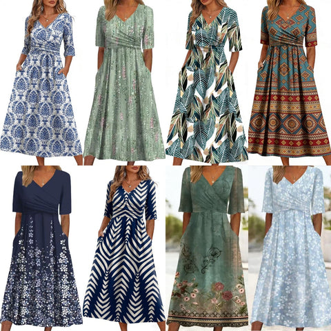 Summer v-neck pocket dress m302897