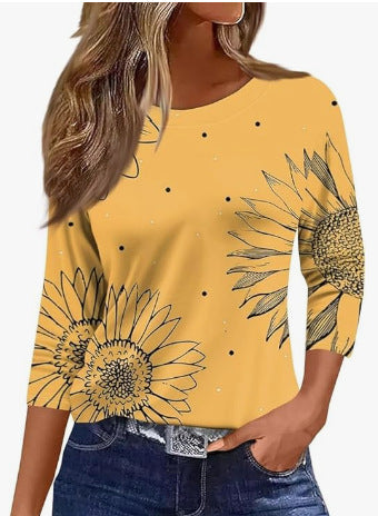 Slim and thin imitation cotton round neck printing solid color seven-quarter sleeve long sleeve m302884