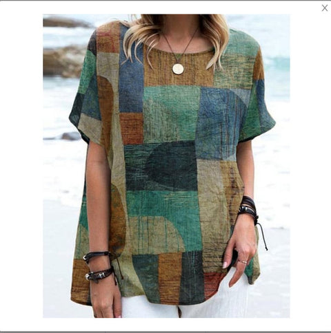 Loose round neck short-sleeved cotton and linen top women's m301281