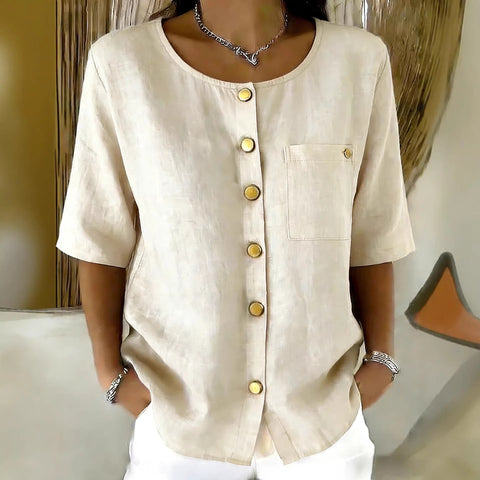 Fashion metal button cotton and linen women's shirt cardigan m302685