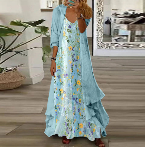 Holiday suspender long skirt Indian style swing skirt two-piece set m302893