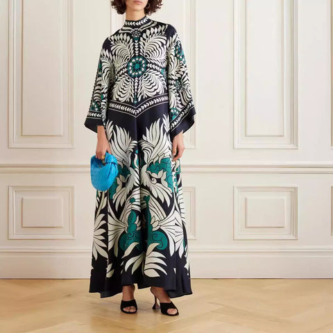 New summer print seven-quarter sleeve stand-up collar dress m301881