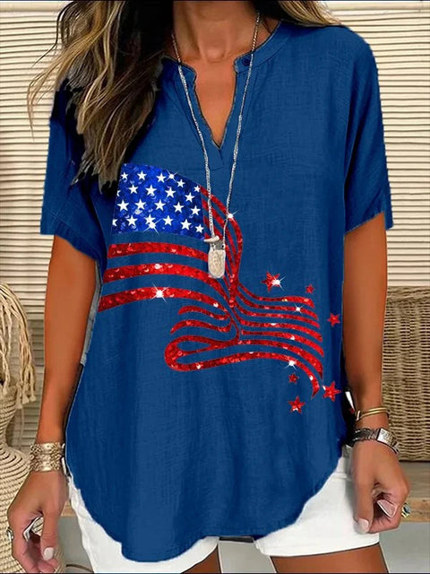 Loose 3D Printed V-Neck Shirt Long Sleeve T-Shirt m301360