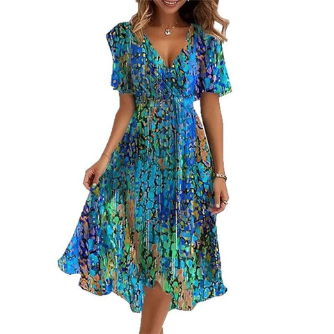 Loose casual comfortable V-neck floral dress m302907