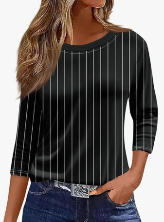 Slim and thin imitation cotton round neck printing solid color seven-quarter sleeve long sleeve m302884