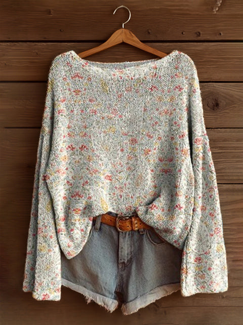 Vacation print casual cape top crew neck knitted sweater m302130