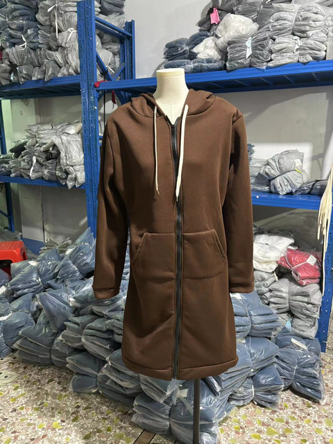 Hooded long-sleeved medium and long sweater fleece shirt long jacket m301588