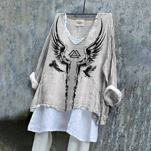 Long-sleeved printed casual pullover loose round neck single-piece T-shirt m301042