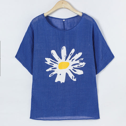 Loose Crew Neck Printed Pullover Medium Sleeve Women's T-Shirt m300917