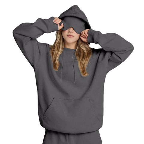 Loose casual simple long-sleeved hooded pullover sweater autumn and winter eye mask splicing jacket m302079