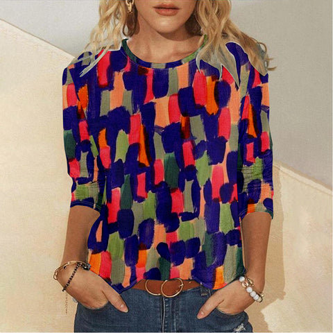 Creative striped pattern women's V-neck long-sleeved T-shirt m302882