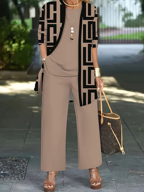 Jacket with vest top and elegant slacks 3-piece women's set m302760