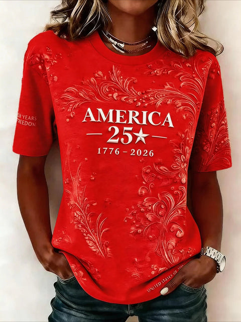 Digital Printed Casual Women's Crew Neck T-Shirt m302372