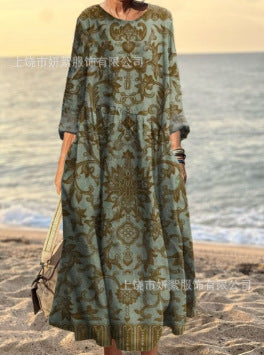 3D printed casual loose dress women m301278