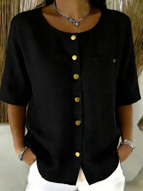 Fashion metal button cotton and linen women's shirt cardigan m302685