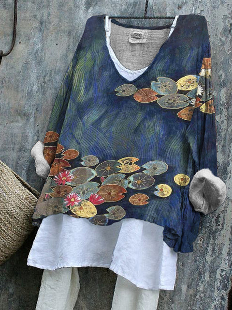 V-neck single piece long sleeve 3D digital printing m301043