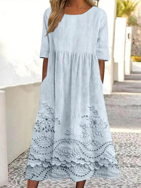 New mid-waist women's casual crew neck 3D printed dress m302528