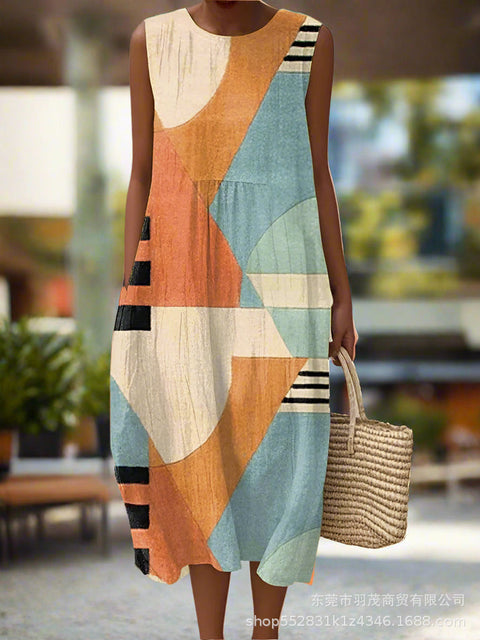 New sleeveless casual printing temperament long dress dress slim fit small fresh casual dress m301521